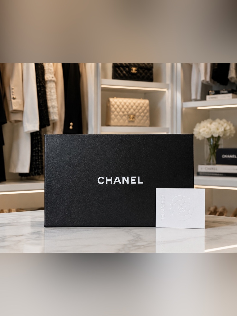 CHANEL Shoe Box with Camellia Card & Tissue Paper Empty Luxury Packaging As-Is